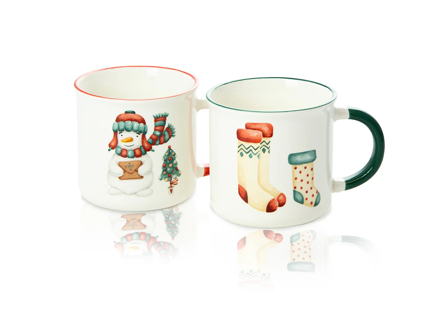 Set 2 tazze natalizie in porcellana New Bone bianco 300 ml 9,5 cm