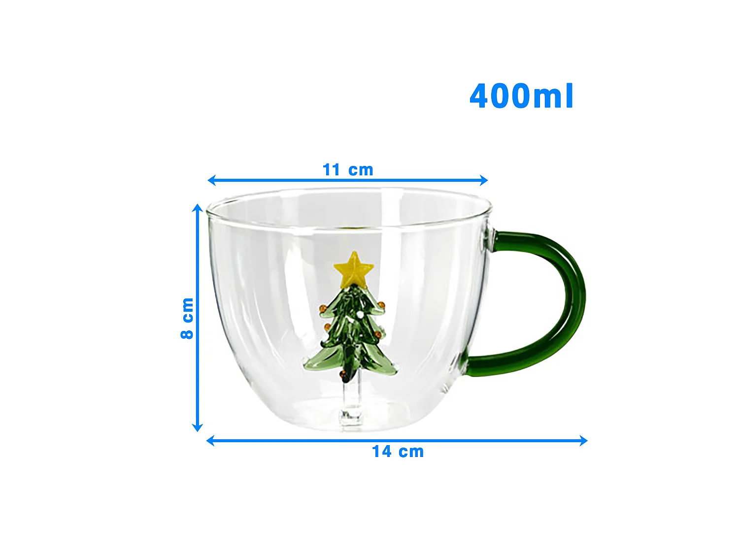 Bicchiere natalizio decorativo in vetro borosilicato 400 ml 140x110x80 mm