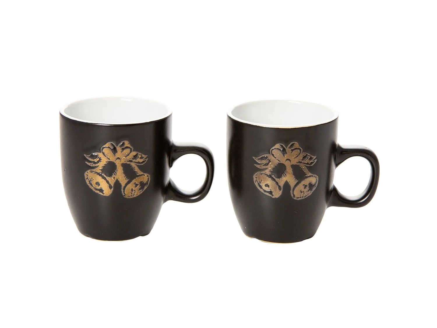 Tazza natalizia con campanelli in gres nero 2 pz 150 ml 7x9,5x7,5 cm