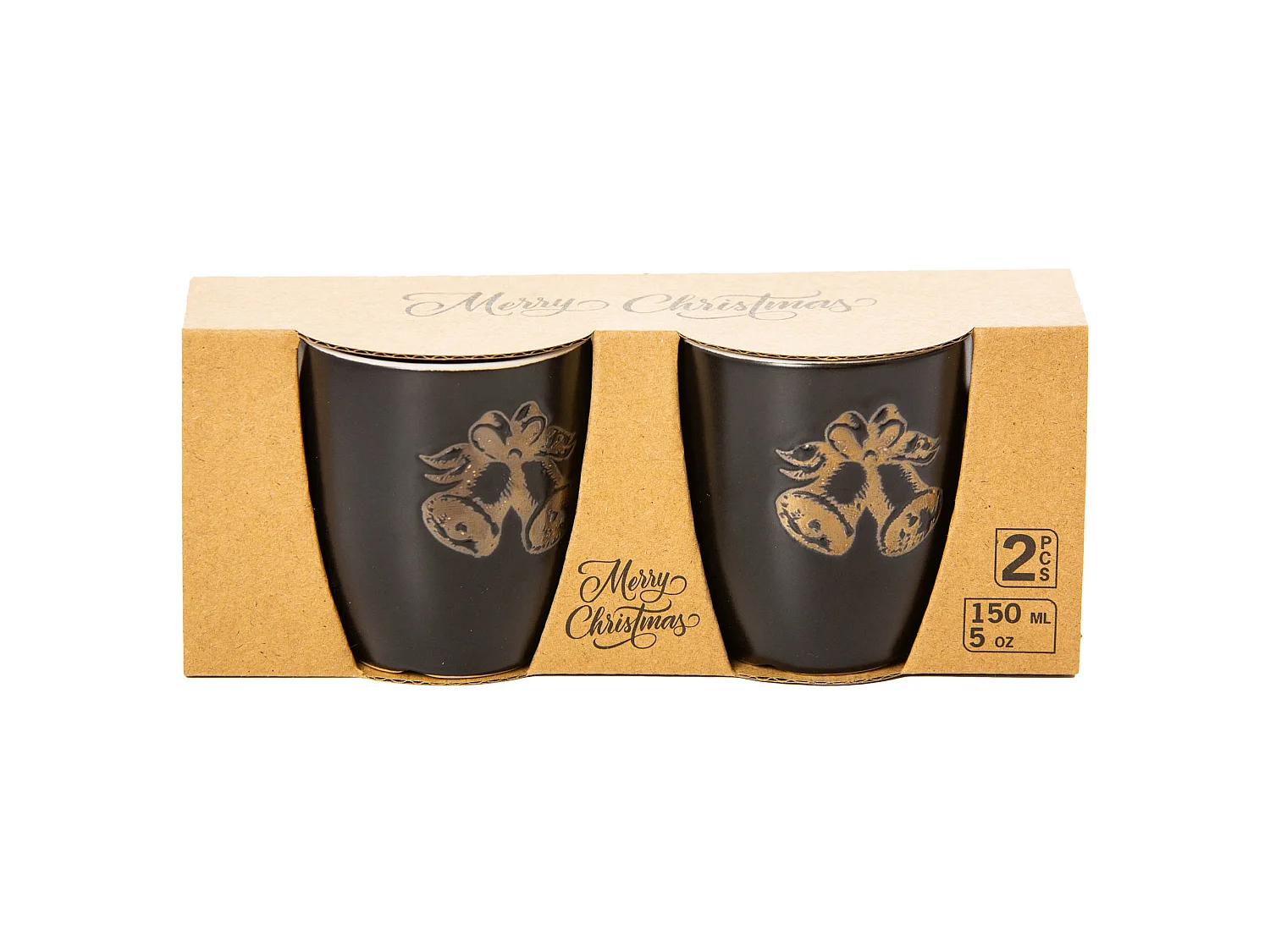 Tazza natalizia con campanelli in gres nero 2 pz 150 ml 7x9,5x7,5 cm
