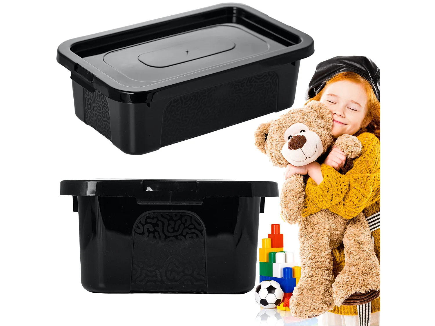 Boîte de rangement en plastique avec couvercle MultiBox, décoratif, noir, 33x20x10 cm