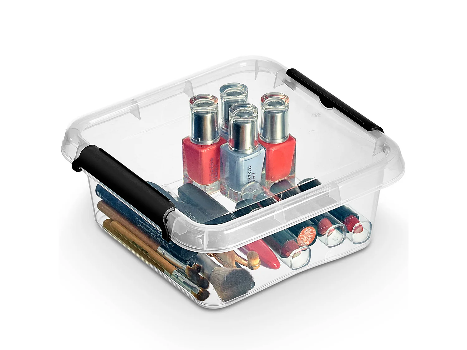 Boîte de rangement en plastique avec couvercle transparent polypropylène noir 20x20x8,5 cm