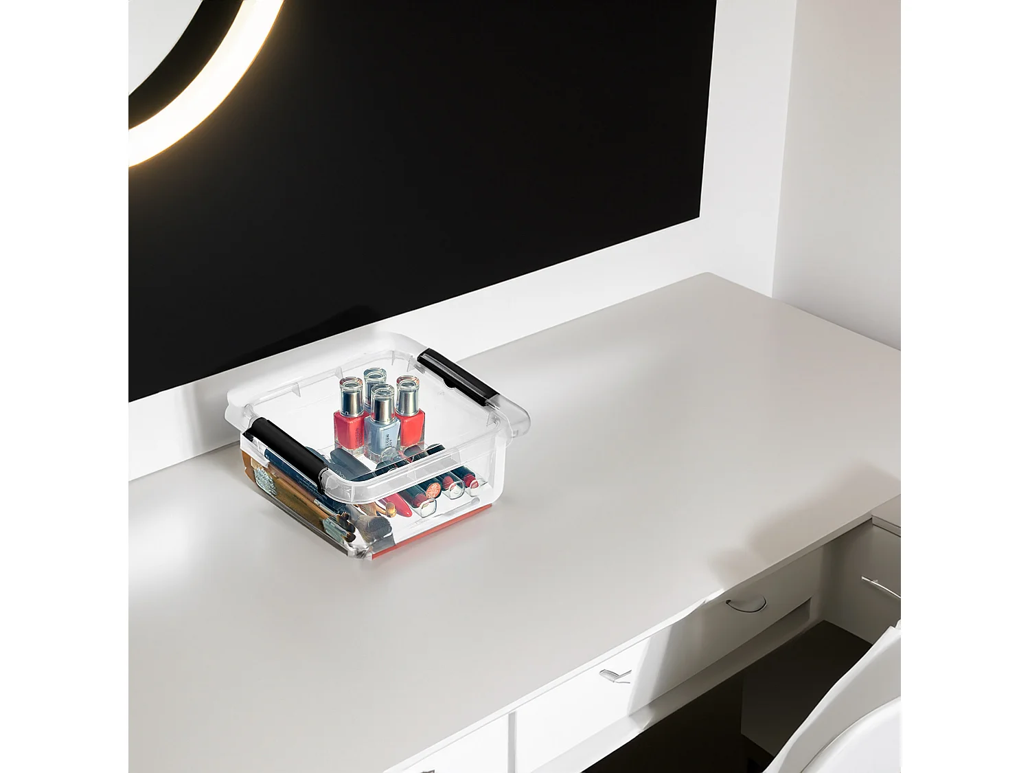 Boîte de rangement en plastique avec couvercle transparent polypropylène noir 20x20x8,5 cm