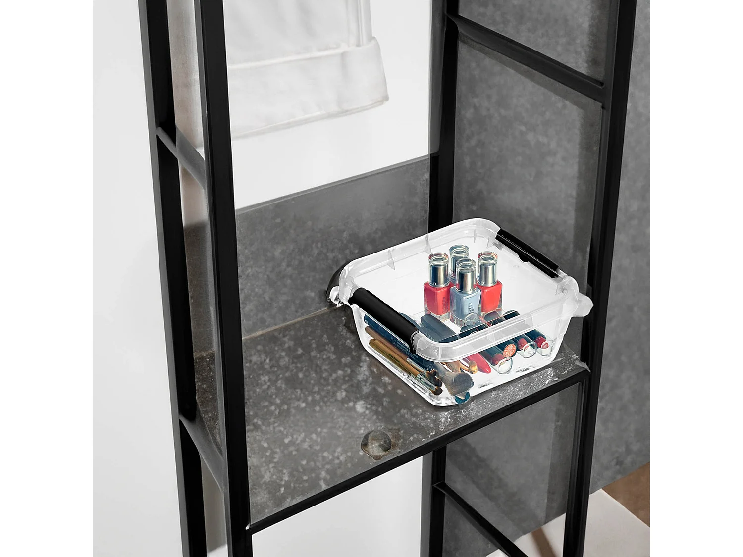 Boîte de rangement en plastique avec couvercle transparent polypropylène noir 20x20x8,5 cm
