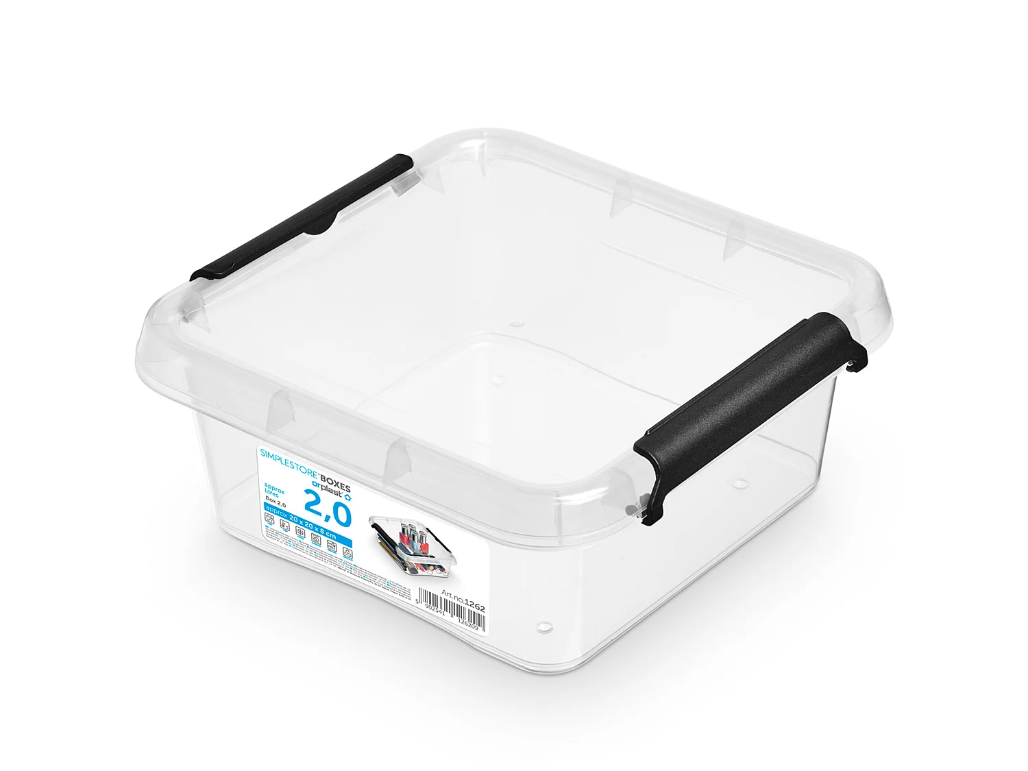 Boîte de rangement en plastique avec couvercle transparent polypropylène noir 20x20x8,5 cm