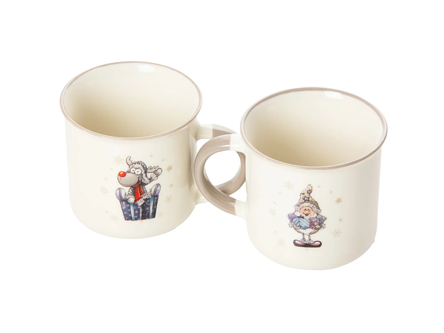 Set di tazze natalizie con Babbo Natale e renna in porcellana bianco grigio 320 ml