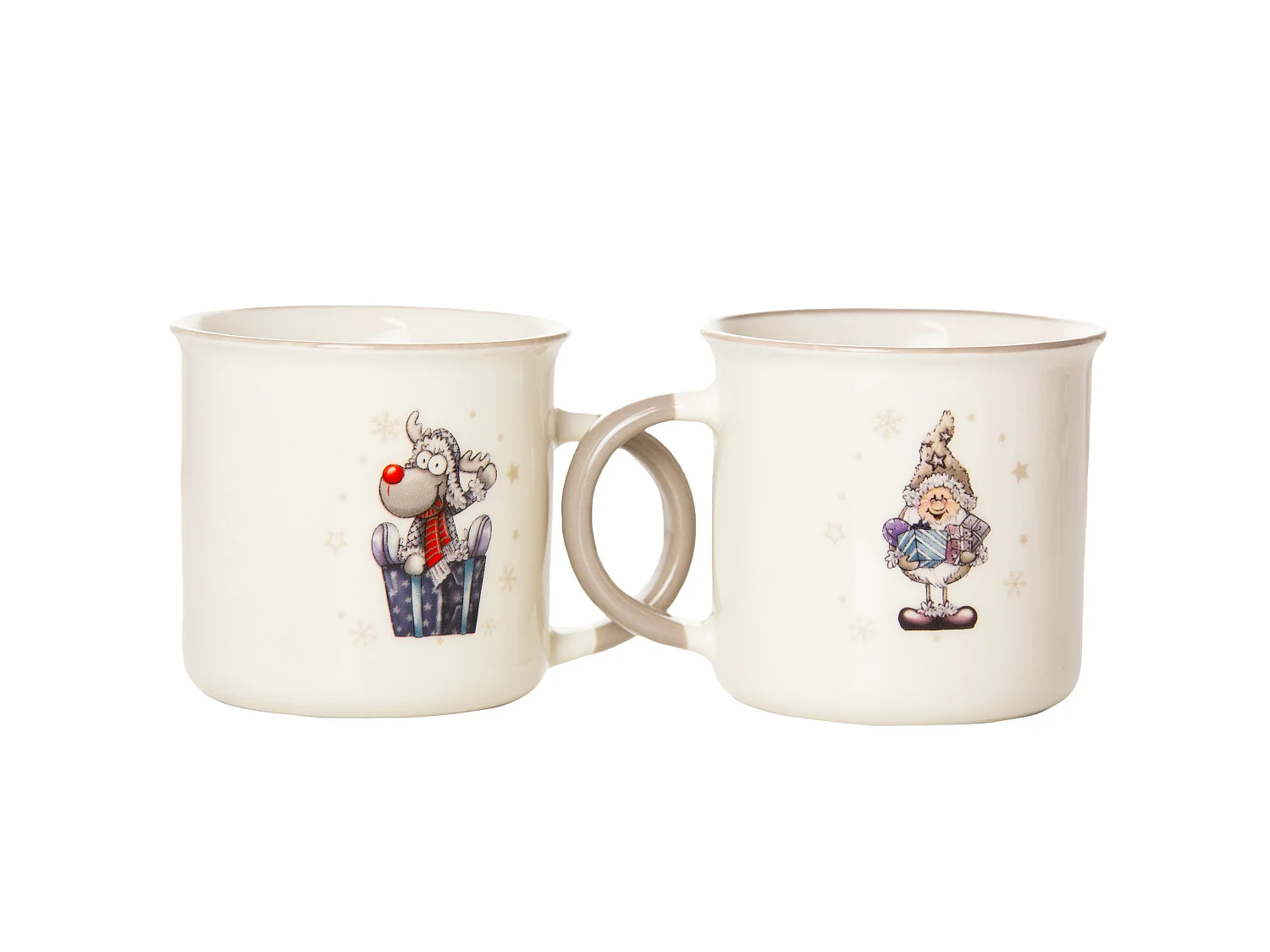 Set di tazze natalizie con Babbo Natale e renna in porcellana bianco grigio 320 ml