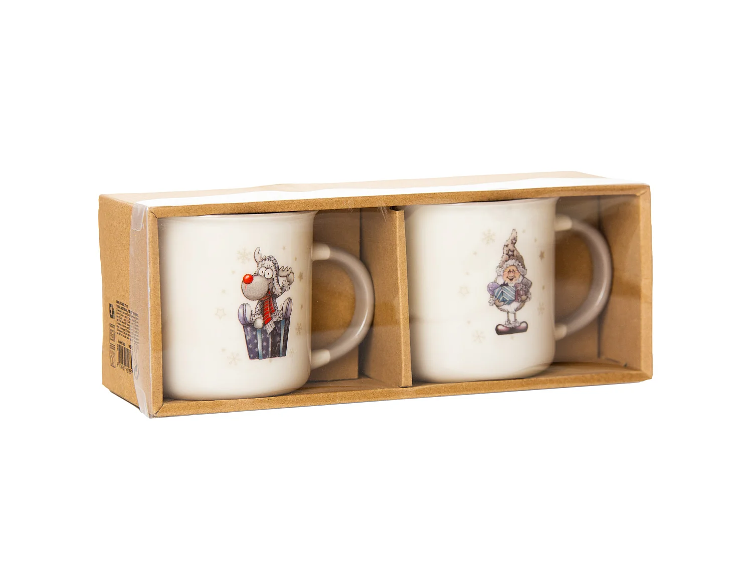 Set di tazze natalizie con Babbo Natale e renna in porcellana bianco grigio 320 ml