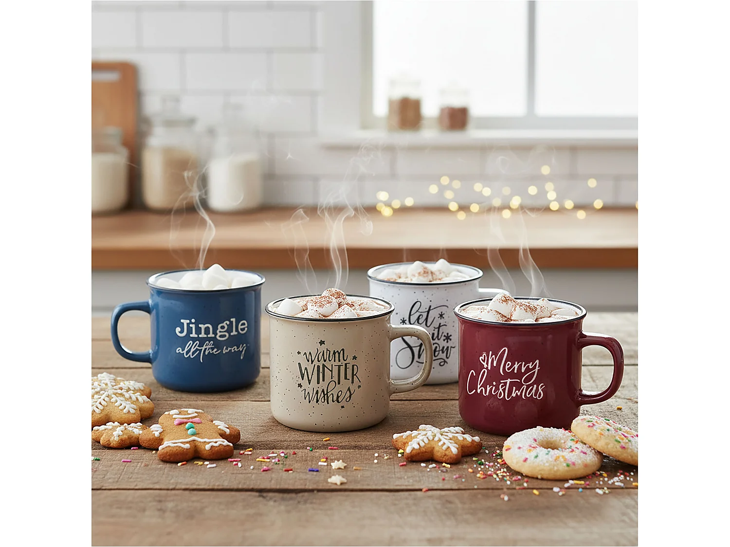 Tasse de Noël en grès bleu 285 ml 9,5x8 cm