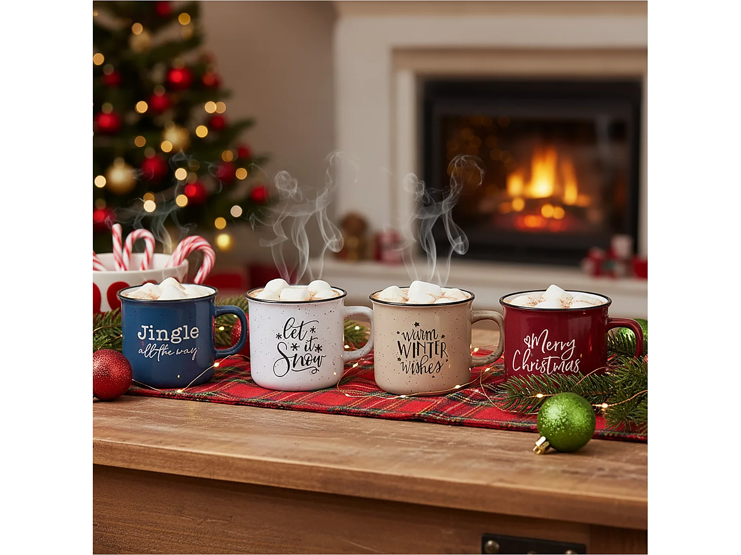 Tasse de Noël en grès bleu 285 ml 9,5x8 cm