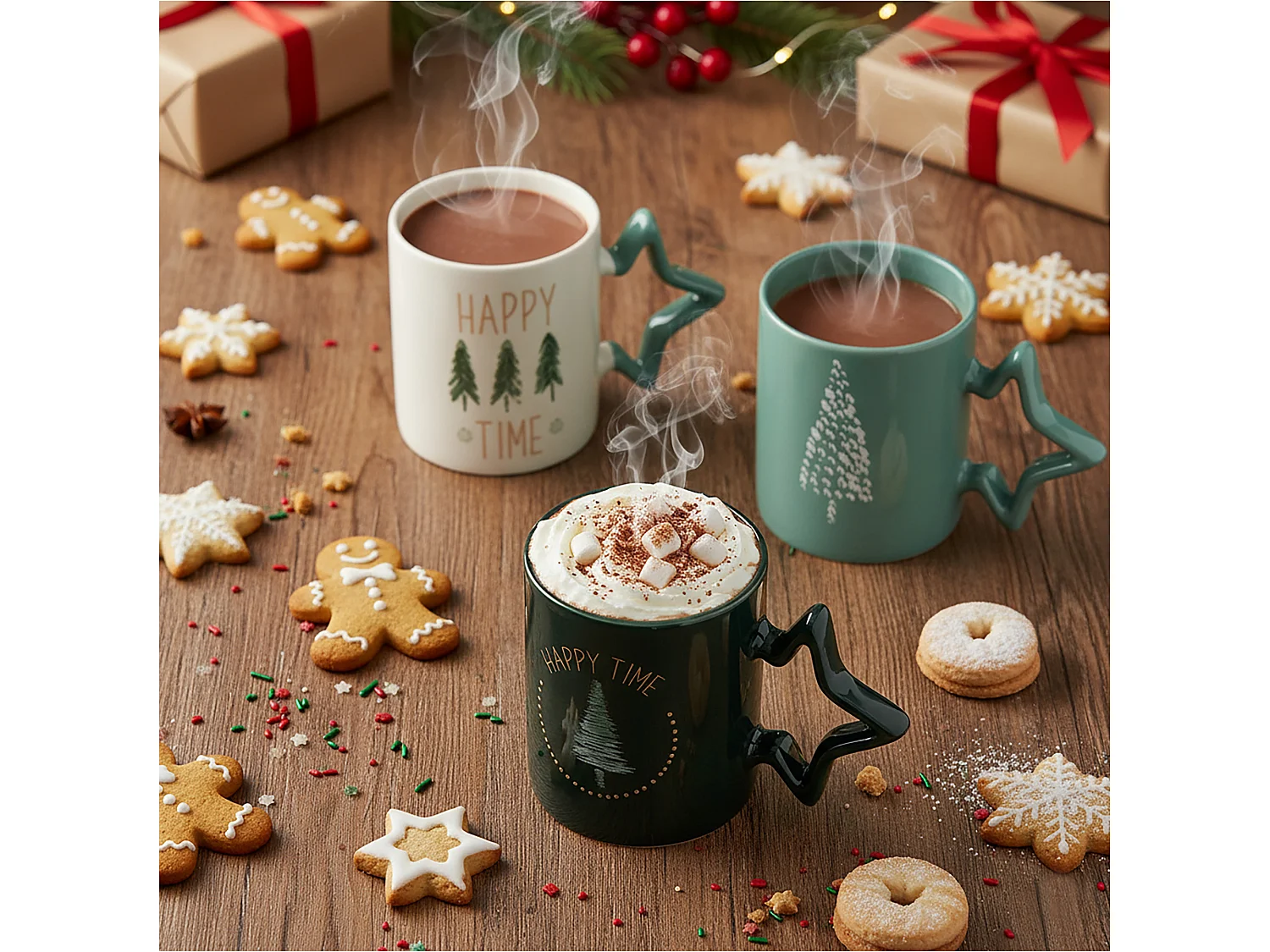 Mug de Noël avec anse en étoile en porcelaine blanche 380 ml 85x100 mm