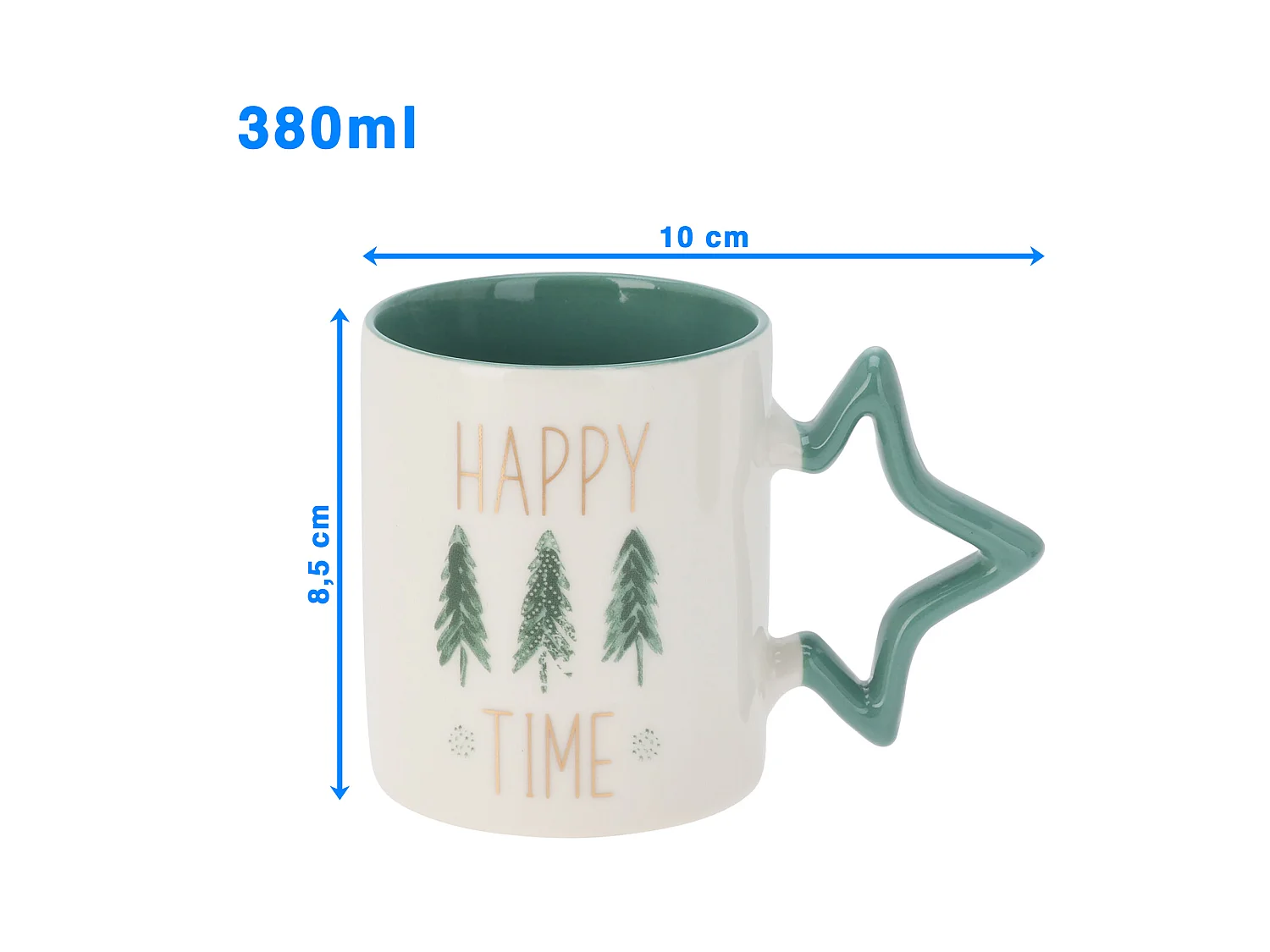 Mug de Noël avec anse en étoile en porcelaine blanche 380 ml 85x100 mm
