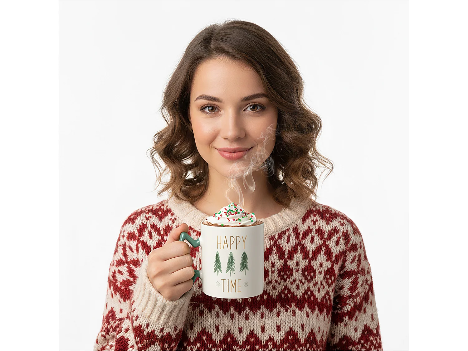 Mug de Noël avec anse en étoile en porcelaine blanche 380 ml 85x100 mm