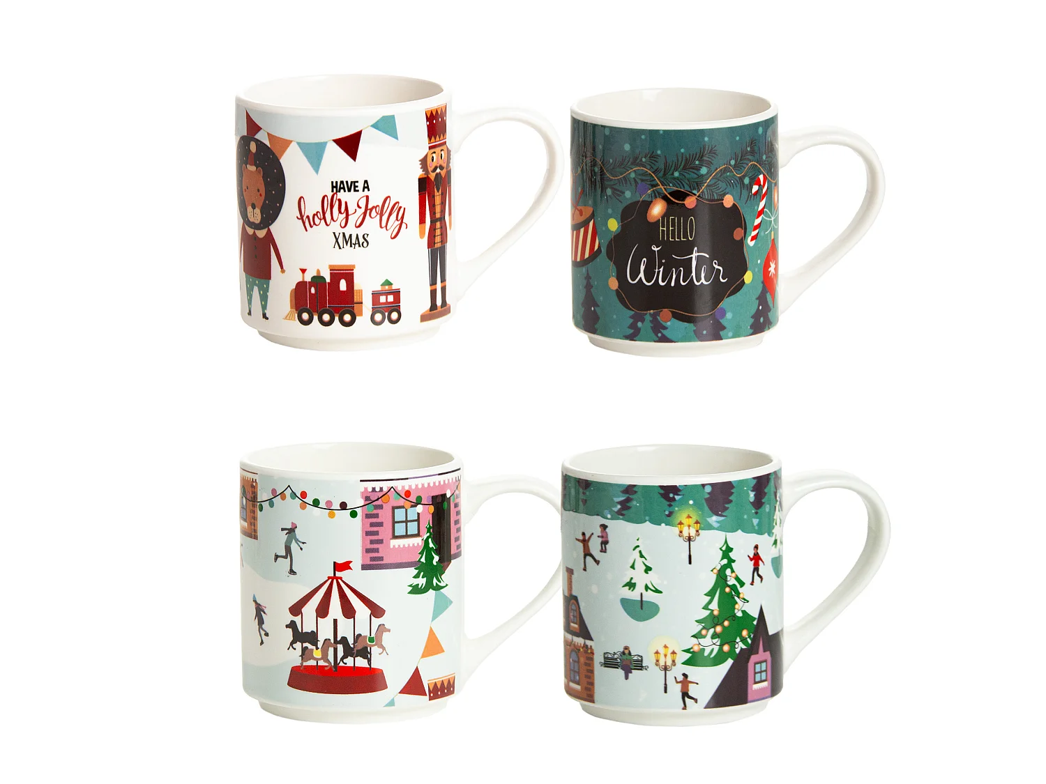 Set 4 tazze natalizie in ceramica multicolore 265 ml 8,7 cm 7,5 cm