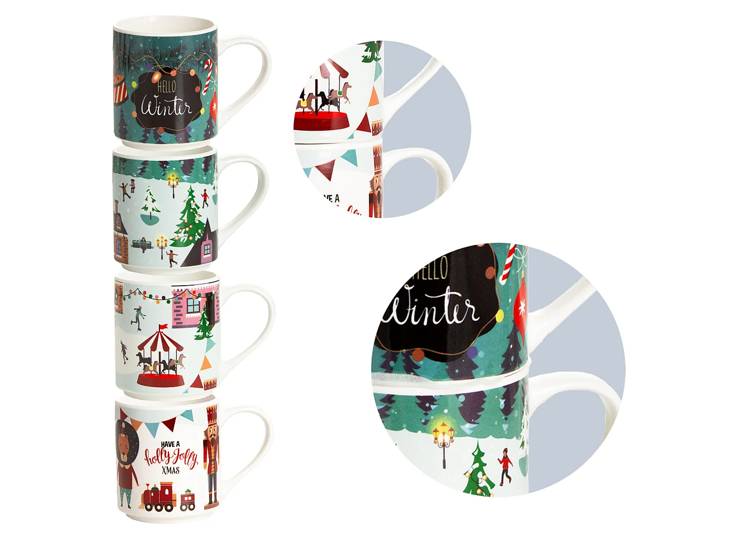 Set 4 tazze natalizie in ceramica multicolore 265 ml 8,7 cm 7,5 cm