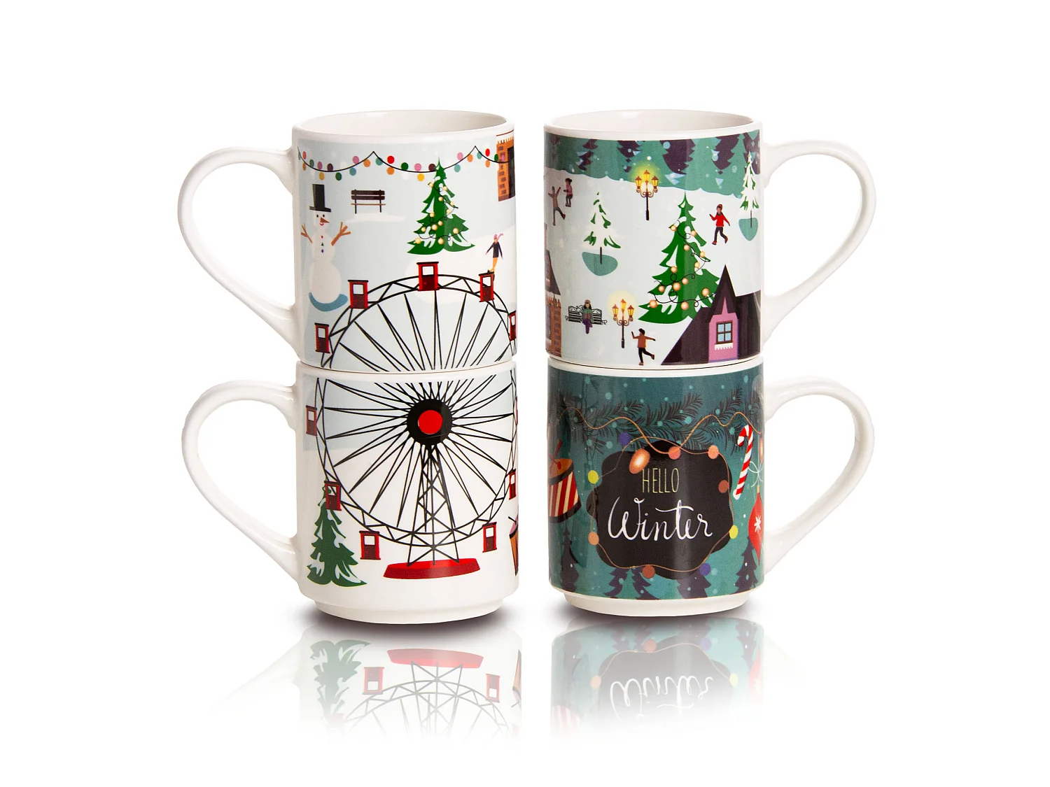 Set 4 tazze natalizie in ceramica multicolore 265 ml 8,7 cm 7,5 cm