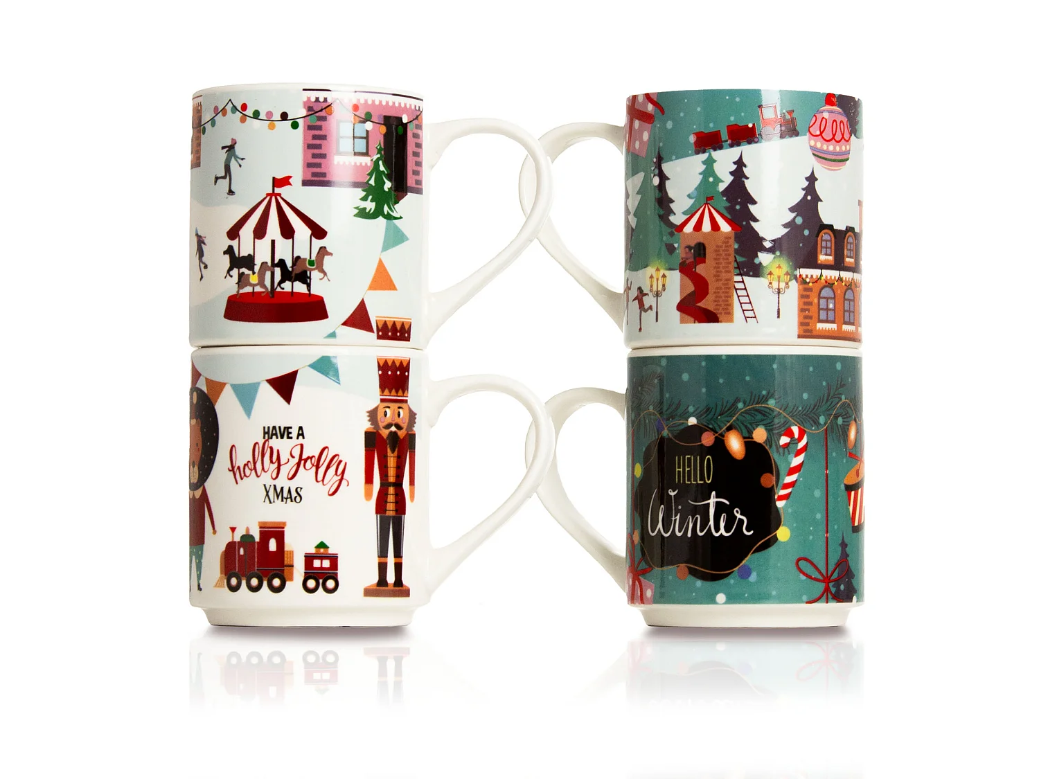 Set 4 tazze natalizie in ceramica multicolore 265 ml 8,7 cm 7,5 cm