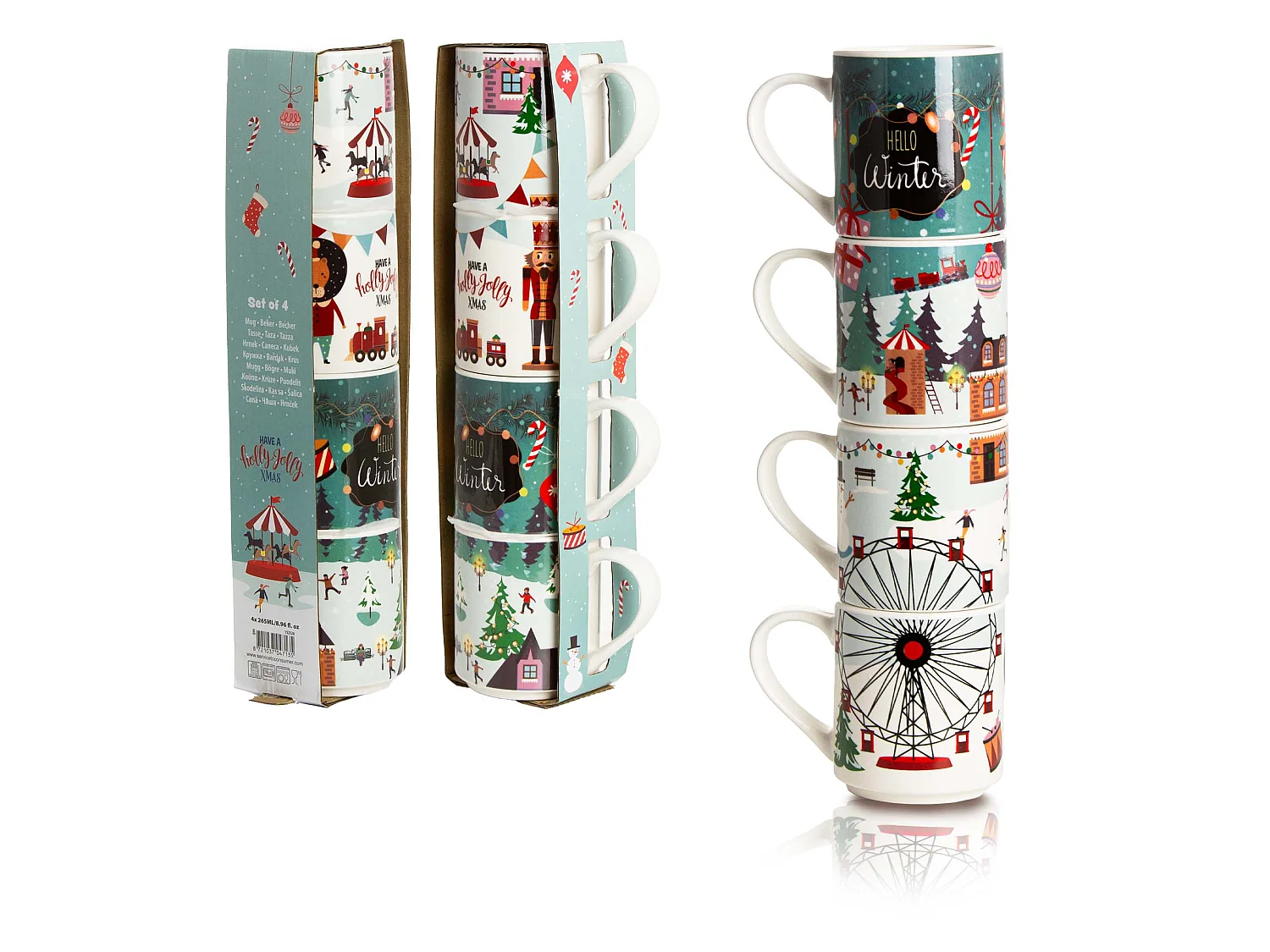 Set 4 tazze natalizie in ceramica multicolore 265 ml 8,7 cm 7,5 cm