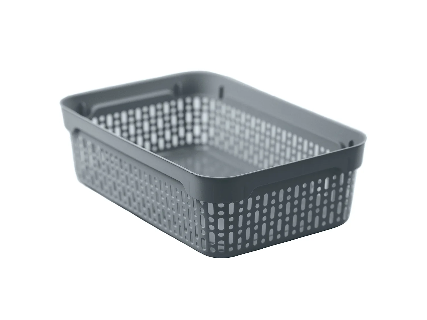Panier ajouré en plastique pour cosmétiques avec couvercle gris 30x20x9 cm