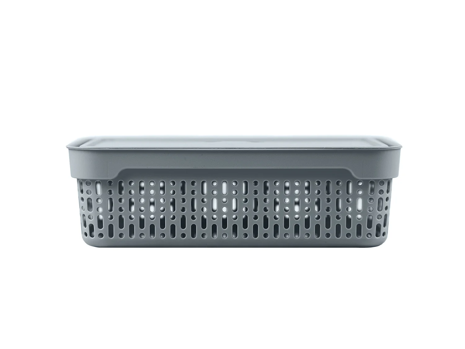 Panier ajouré en plastique pour cosmétiques avec couvercle gris 30x20x9 cm