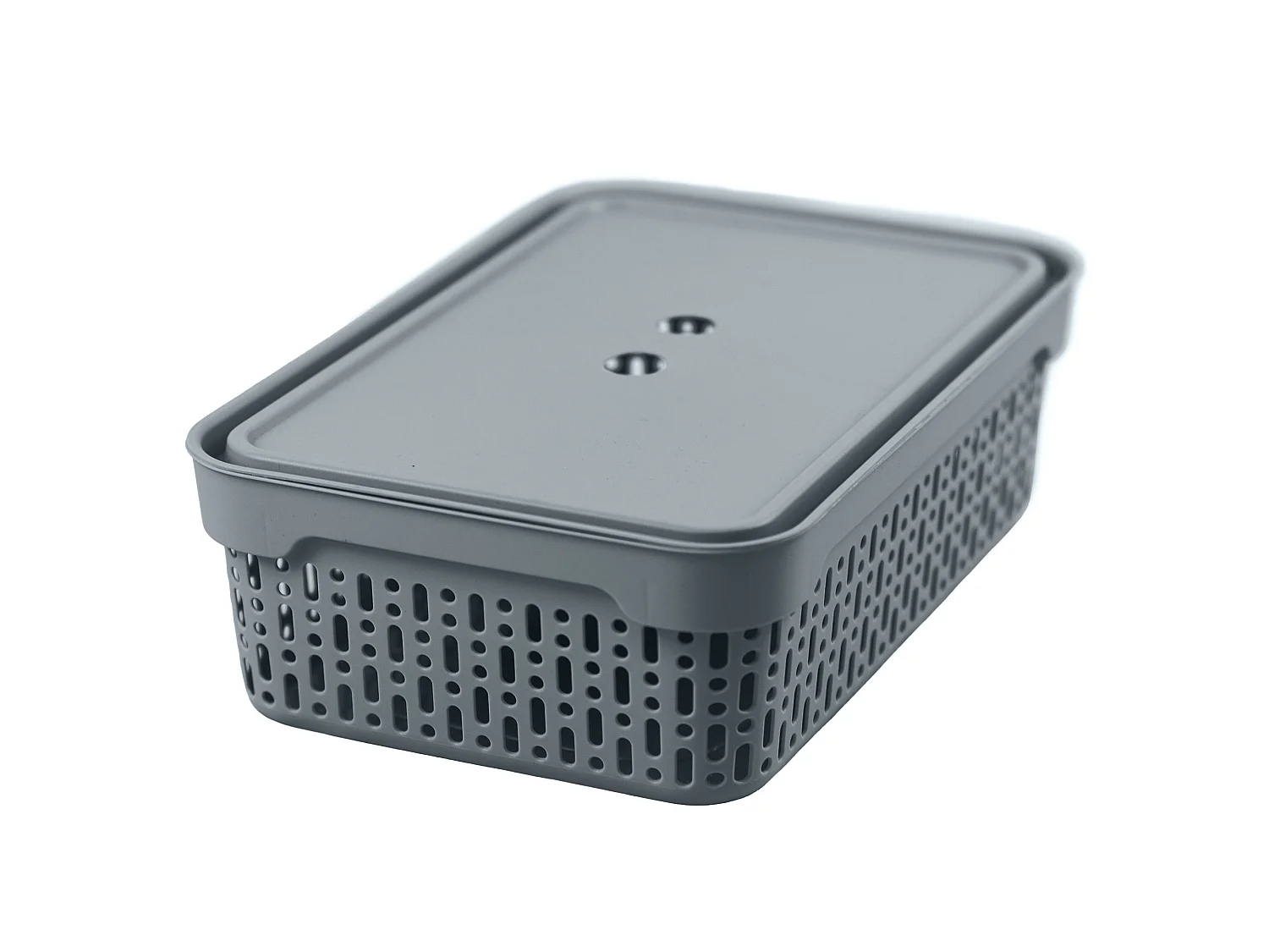 Panier ajouré en plastique pour cosmétiques avec couvercle gris 30x20x9 cm