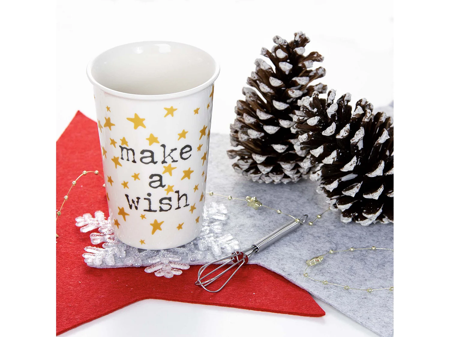 Mug de Noël en porcelaine avec mélangeur cadeau blanc 420 ml 9,1 cm 12,5 cm