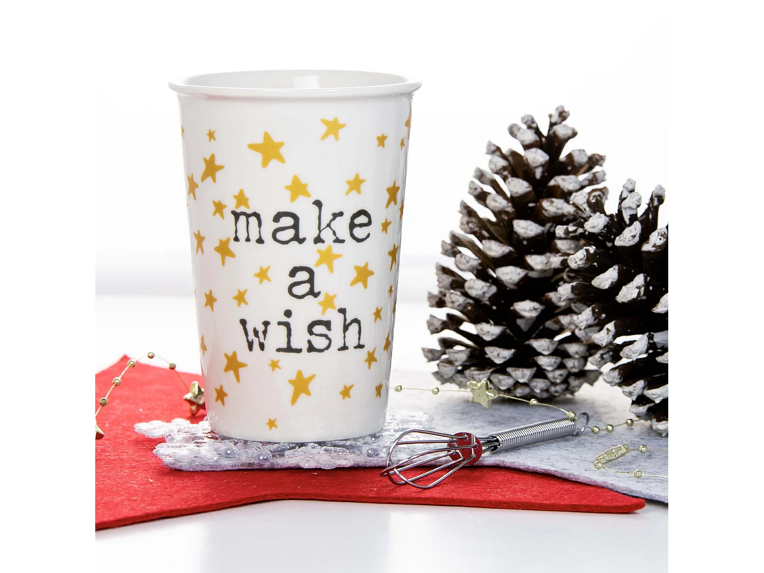 Mug de Noël en porcelaine avec mélangeur cadeau blanc 420 ml 9,1 cm 12,5 cm