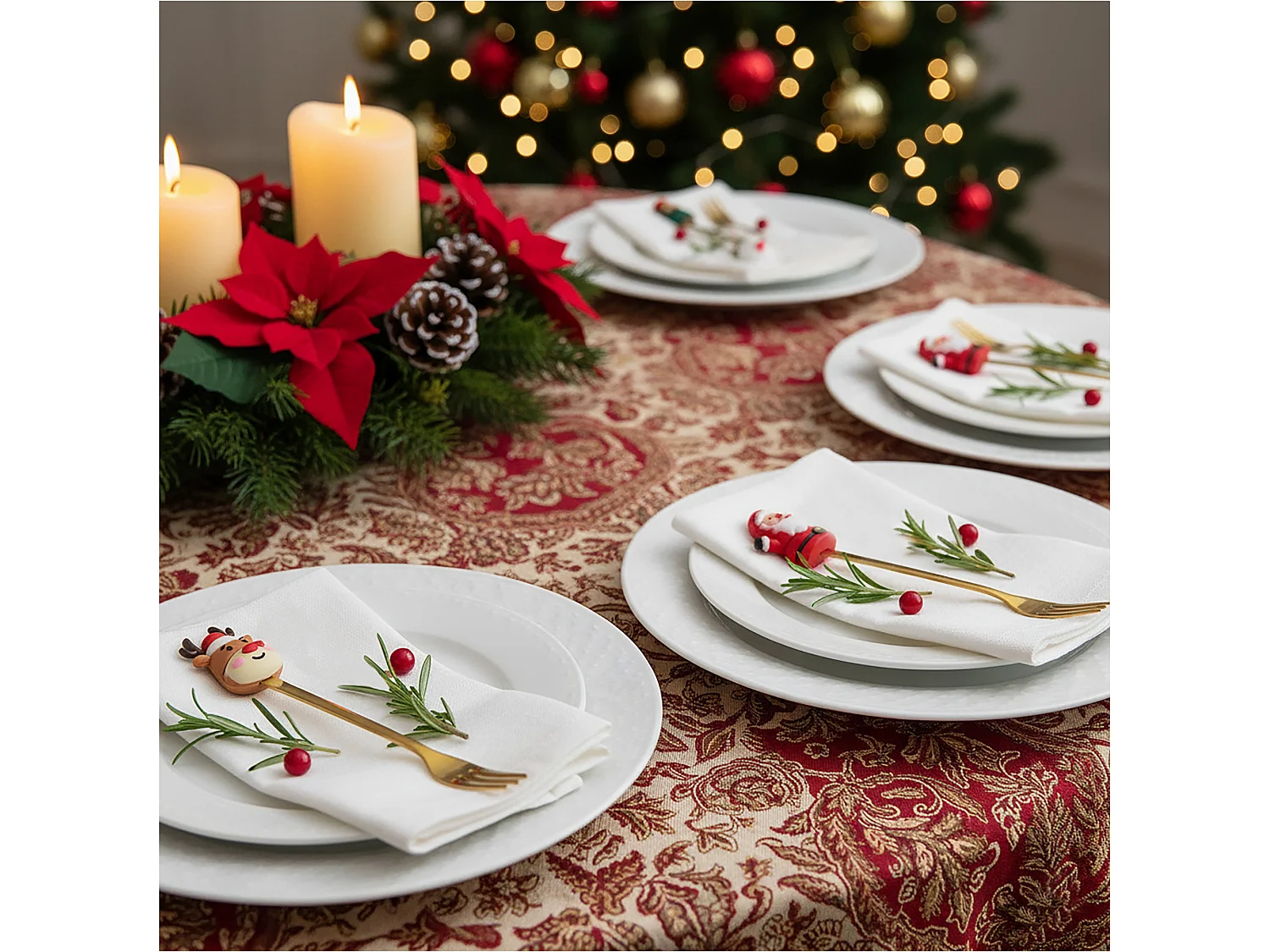 Fourchettes à dessert de Noël en acier inoxydable doré 4 pièces 16 cm