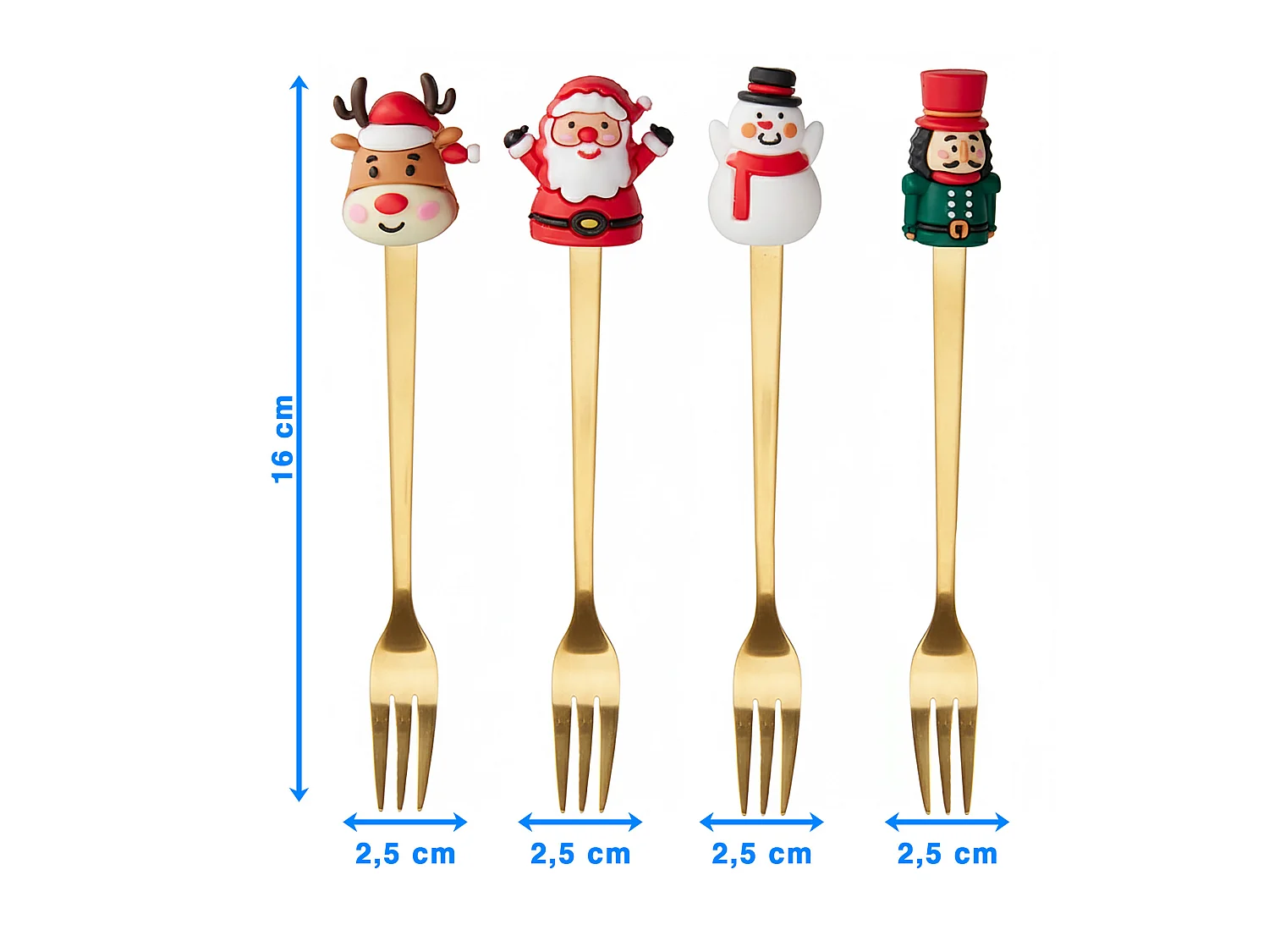 Fourchettes à dessert de Noël en acier inoxydable doré 4 pièces 16 cm