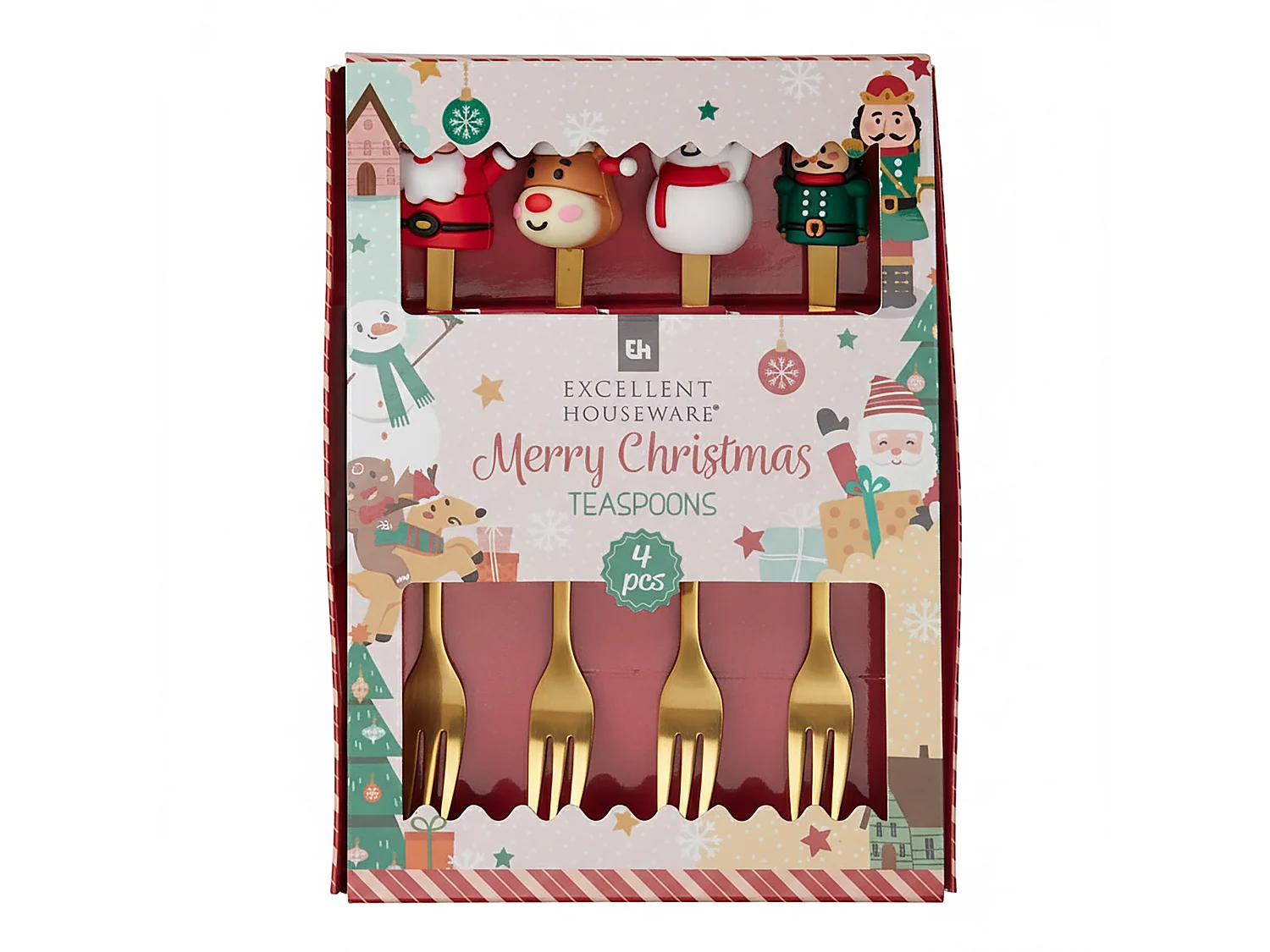 Fourchettes à dessert de Noël en acier inoxydable doré 4 pièces 16 cm