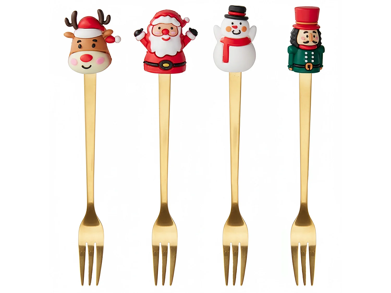 Fourchettes à dessert de Noël en acier inoxydable doré 4 pièces 16 cm