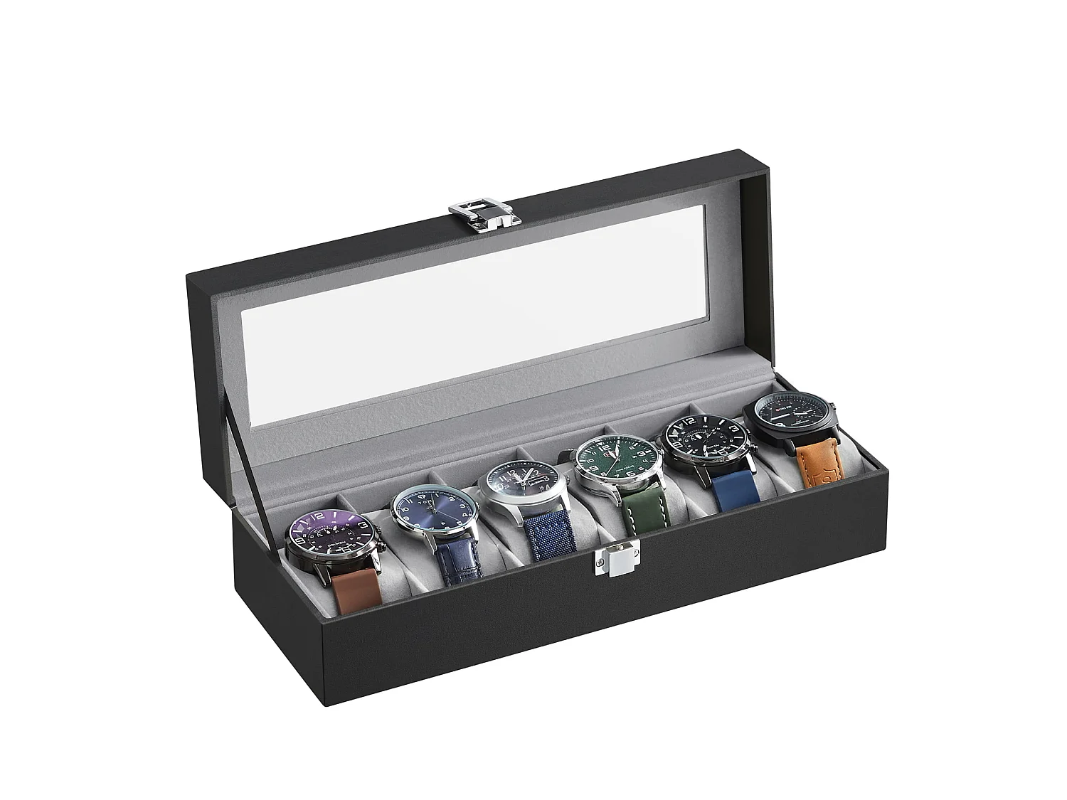 Horlogedoos 6 praktisch MDF glas zwart 30x11,2x8 cm