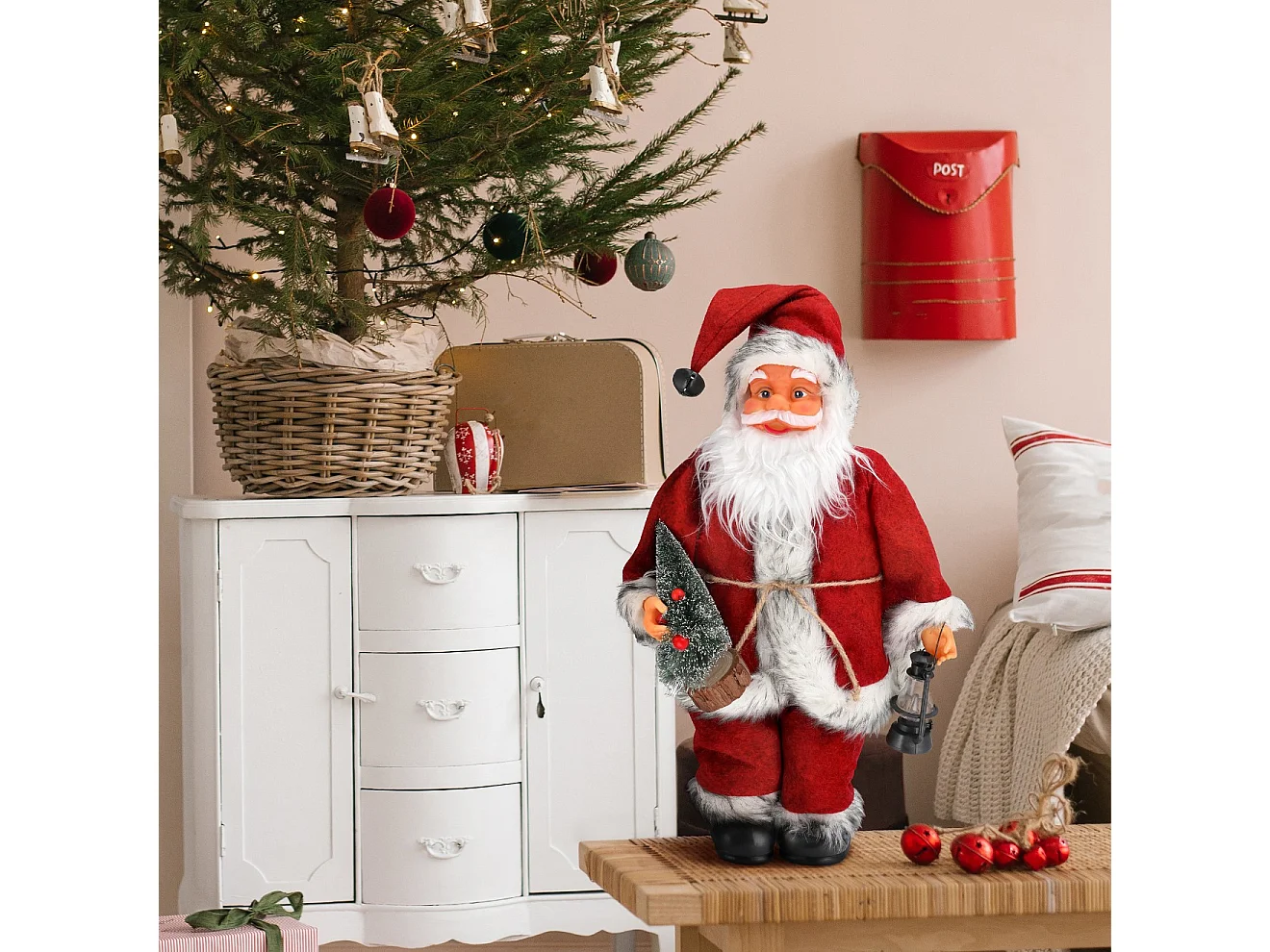Kerstfiguur van de Kerstman Scandinavische decoratie stof wit 40x30 cm
