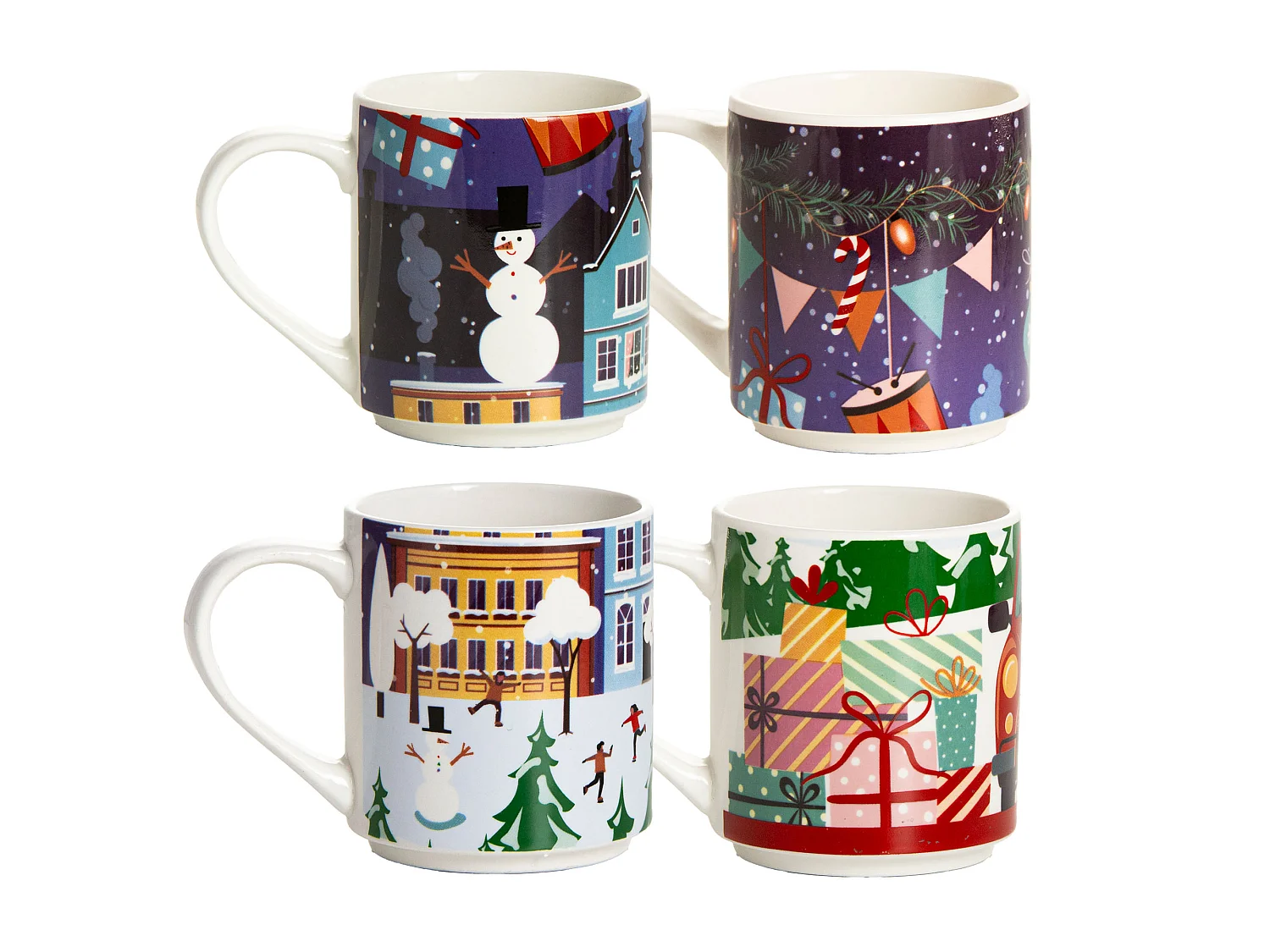 Set 4 tazze natalizie 265 ml ceramica multicolore notte 8,7 cm 7,5 cm