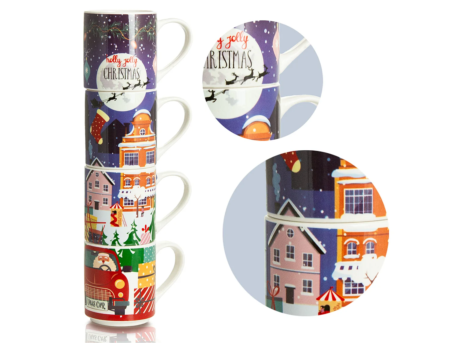 Set 4 tazze natalizie 265 ml ceramica multicolore notte 8,7 cm 7,5 cm