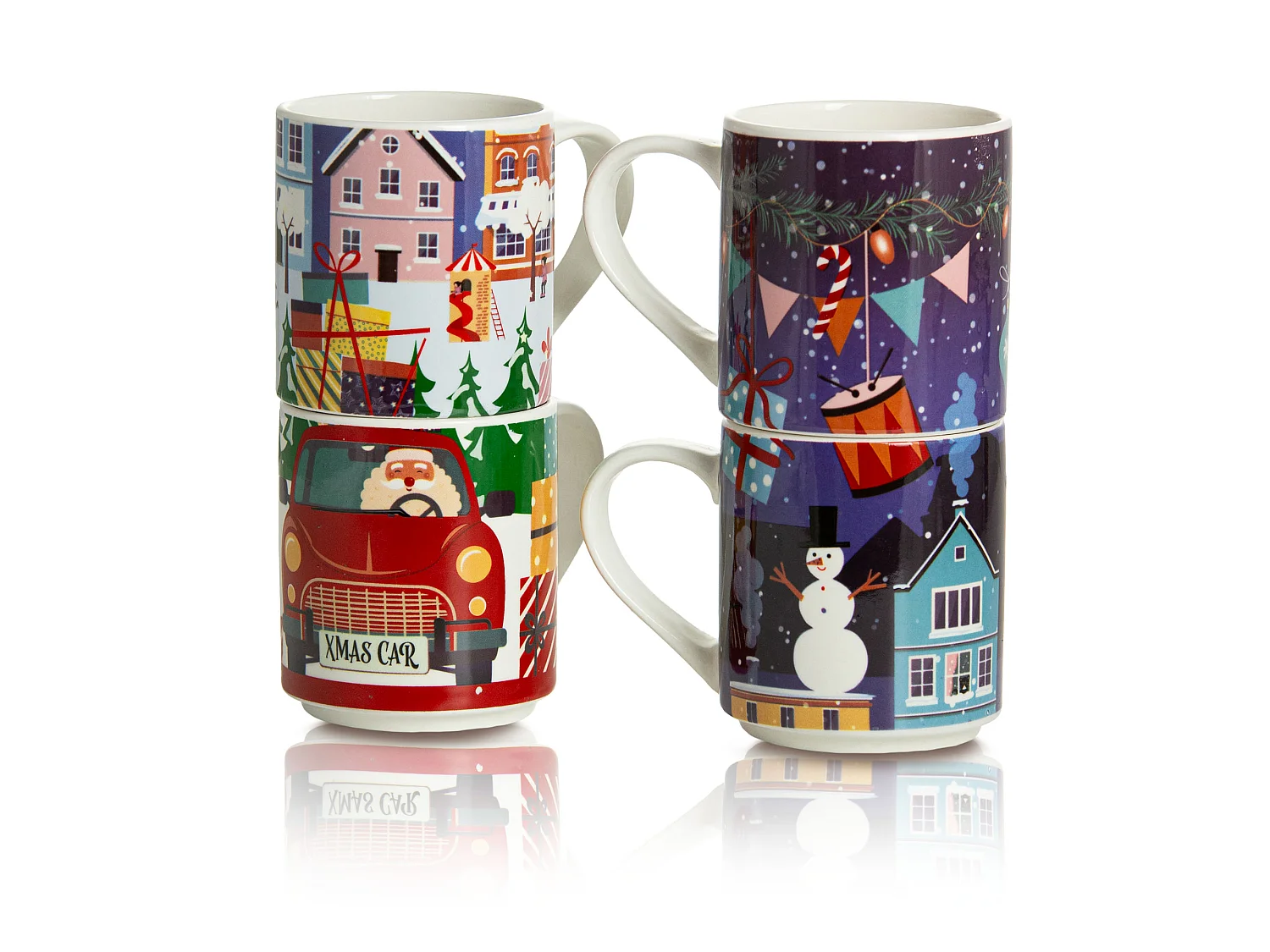 Set 4 tazze natalizie 265 ml ceramica multicolore notte 8,7 cm 7,5 cm