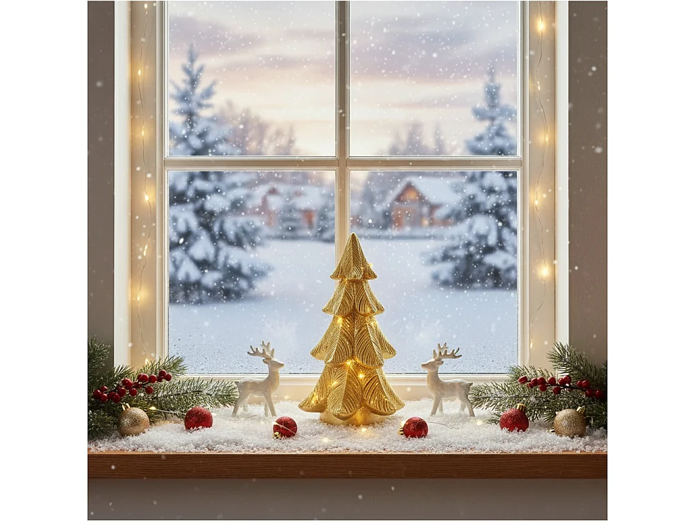 LED-Weihnachtsbaum Dekofigur mit Licht Polystone/Polyethylen metallic 6,7x6,5x15,5 cm