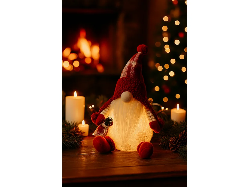Skrzat de Noël lumineux en tissu blanc 38x15 cm