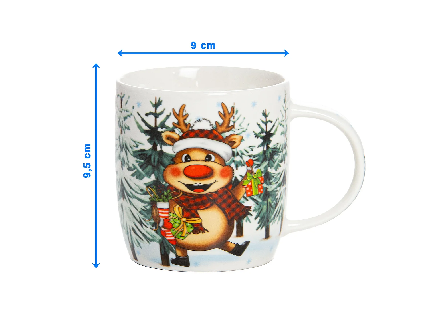 Tazza natalizia regalo in ceramica bianca 370 ml renna 9,5 cm 9 cm