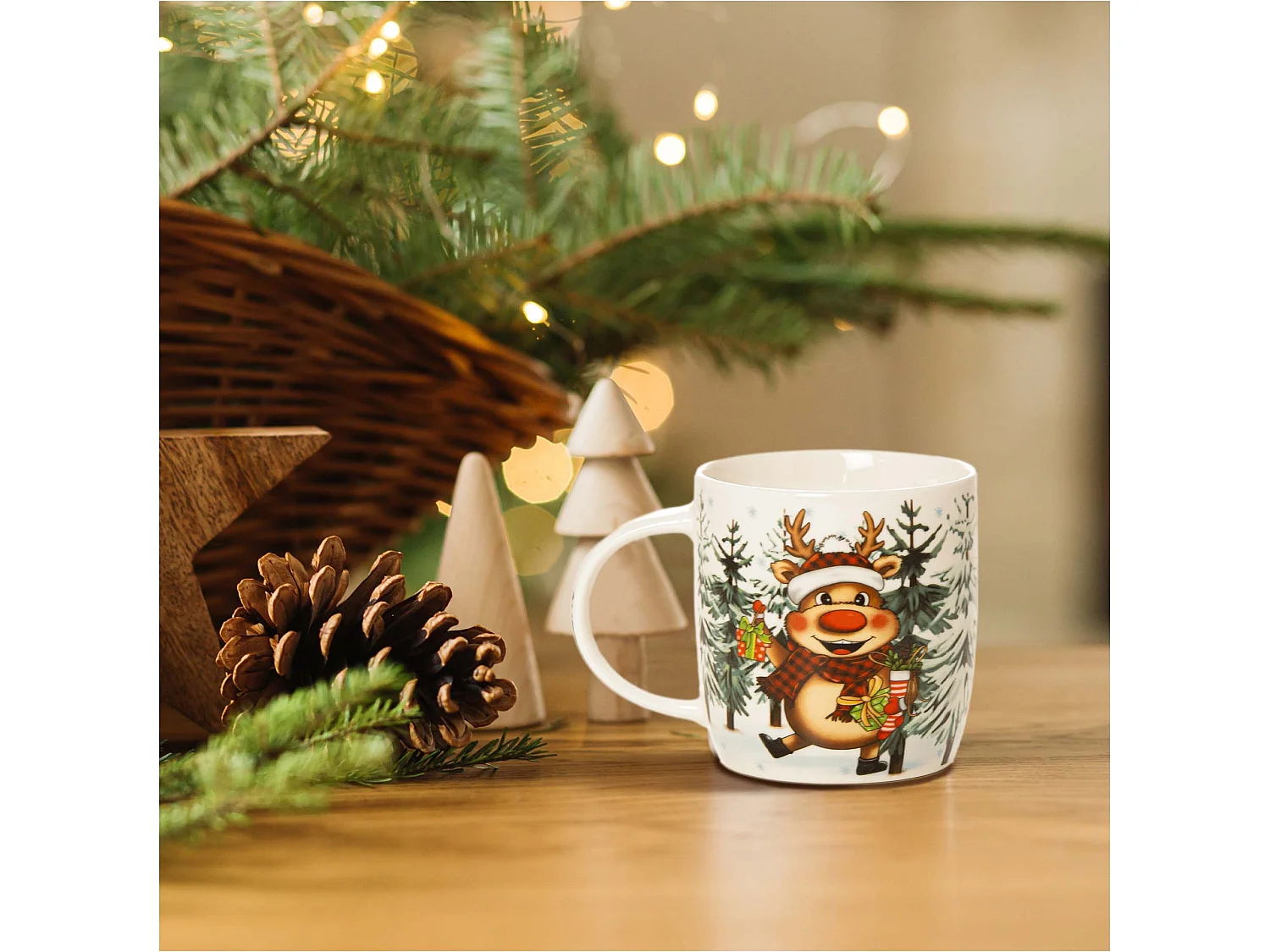 Tazza natalizia regalo in ceramica bianca 370 ml renna 9,5 cm 9 cm