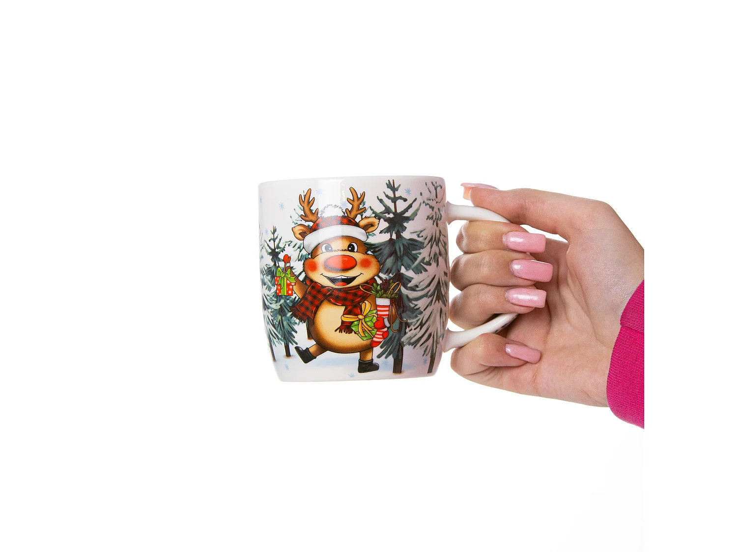 Tazza natalizia regalo in ceramica bianca 370 ml renna 9,5 cm 9 cm