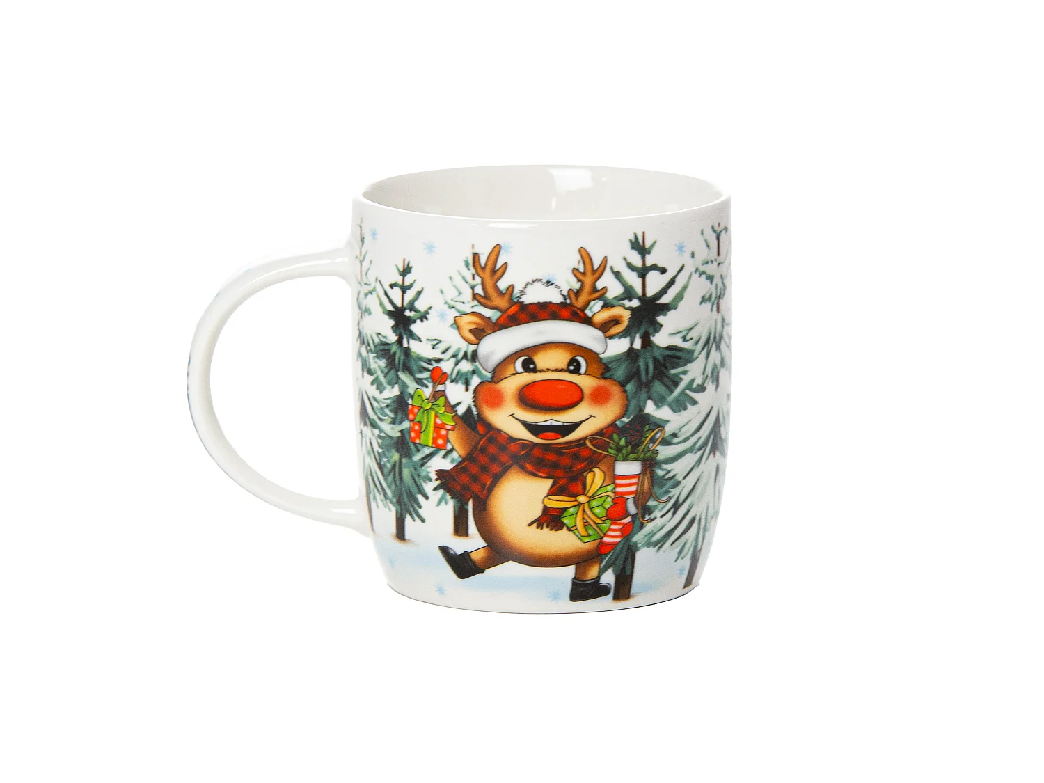 Tazza natalizia regalo in ceramica bianca 370 ml renna 9,5 cm 9 cm