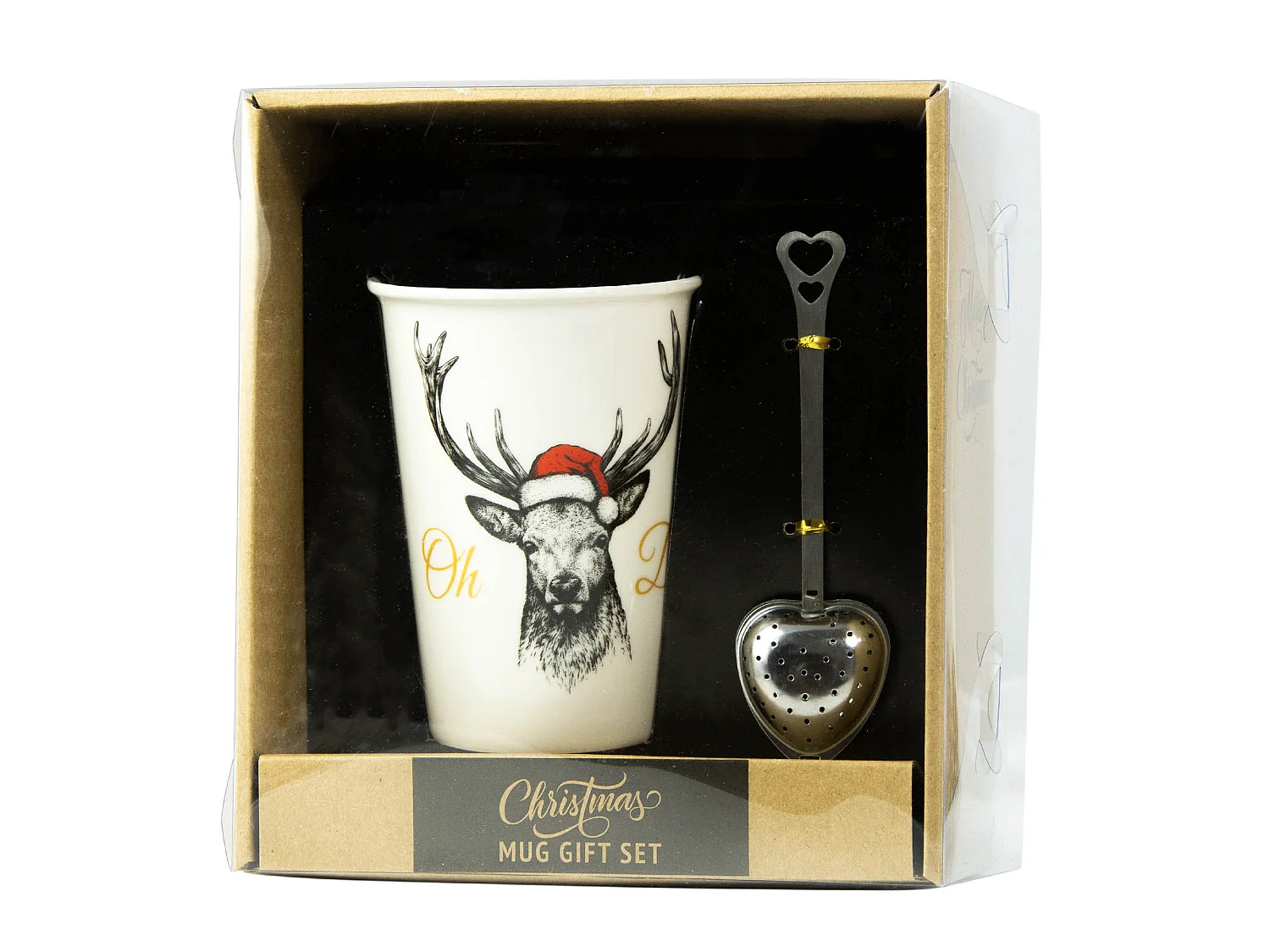 Mug de Noël en porcelaine avec infuseur à thé, blanc, 420 ml, 9,1x12,5 cm