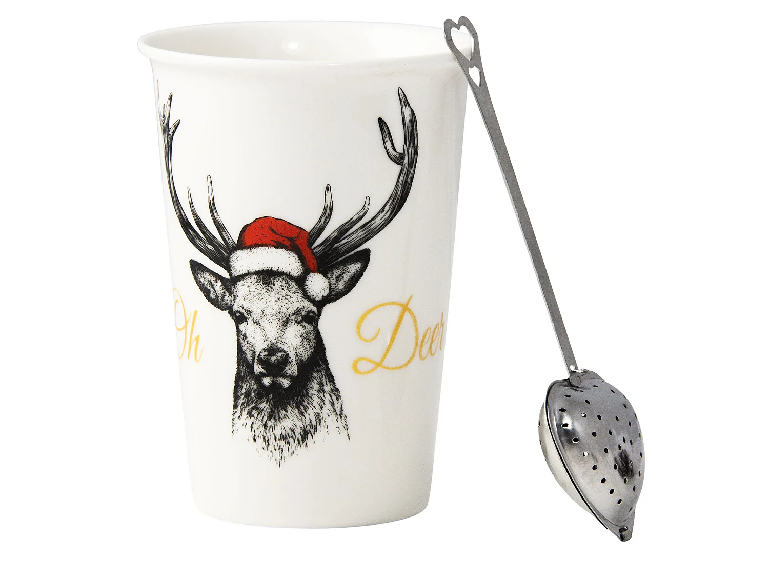 Mug de Noël en porcelaine avec infuseur à thé, blanc, 420 ml, 9,1x12,5 cm