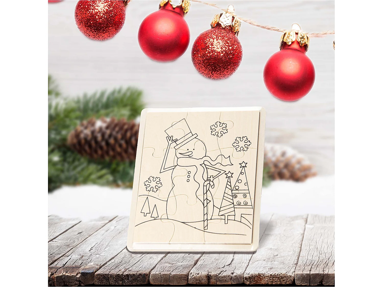 Houten kleurplaat om te schilderen kerst sneeuwpop voor kinderen 15x20 cm