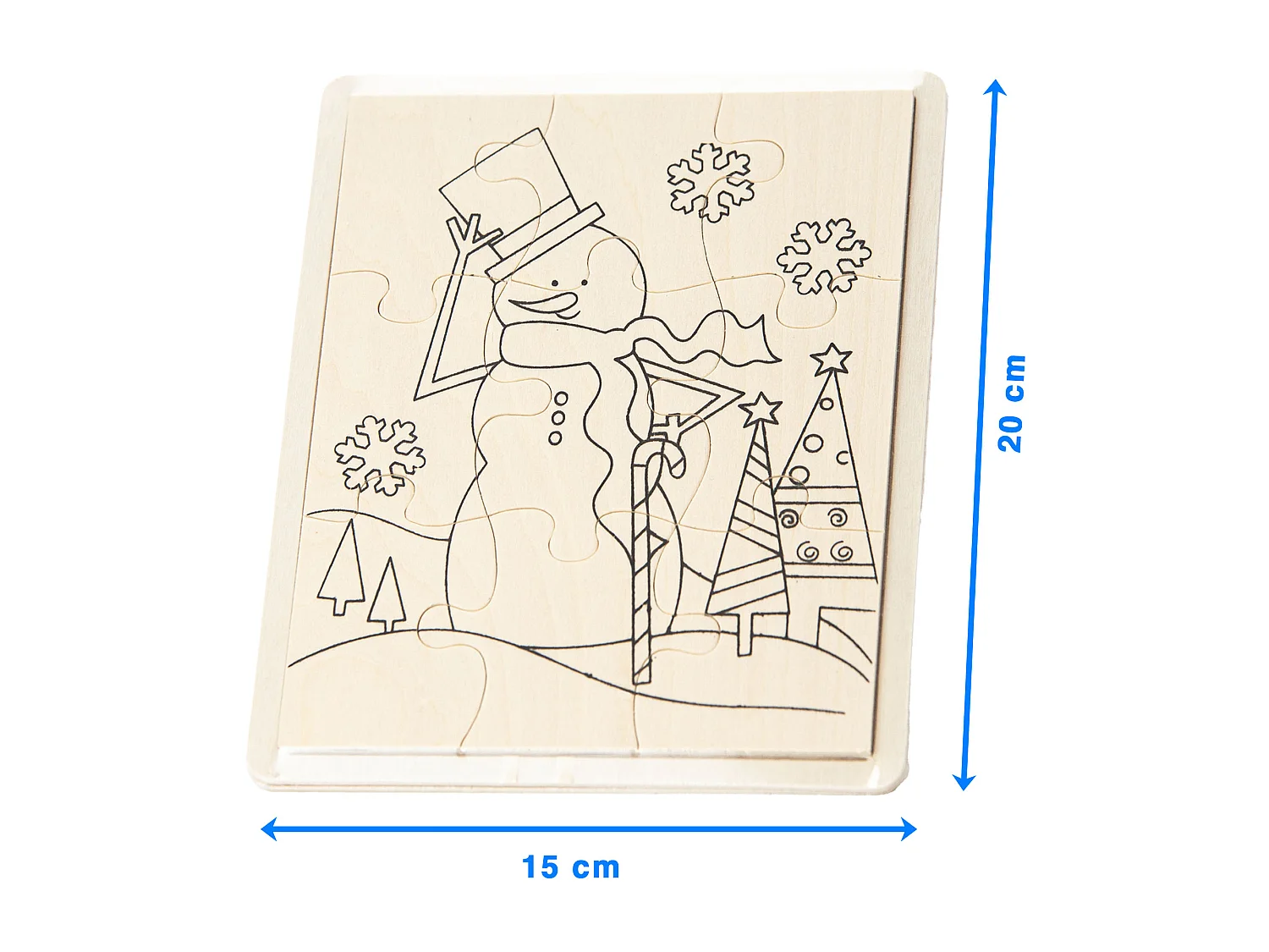 Houten kleurplaat om te schilderen kerst sneeuwpop voor kinderen 15x20 cm