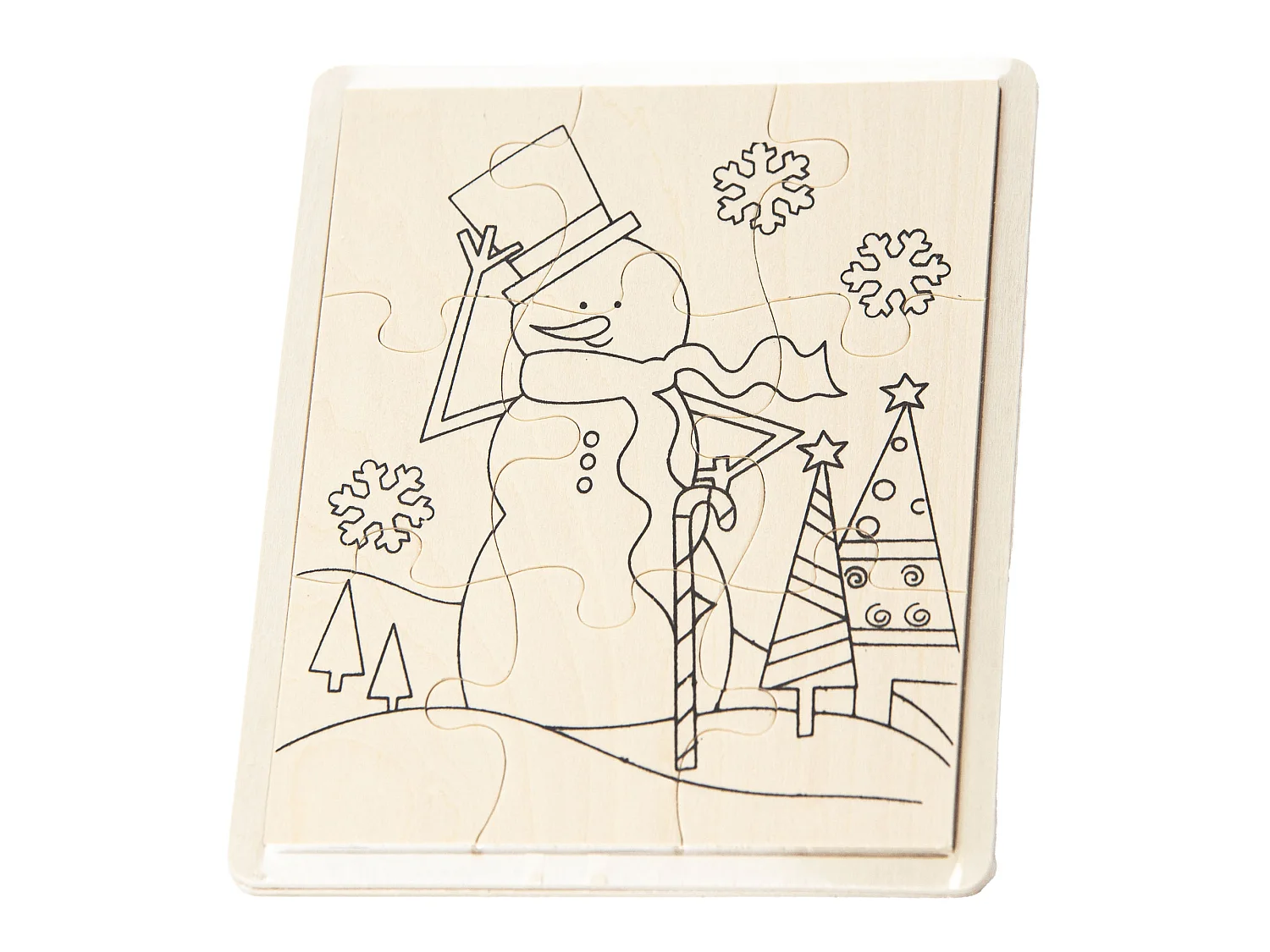 Houten kleurplaat om te schilderen kerst sneeuwpop voor kinderen 15x20 cm