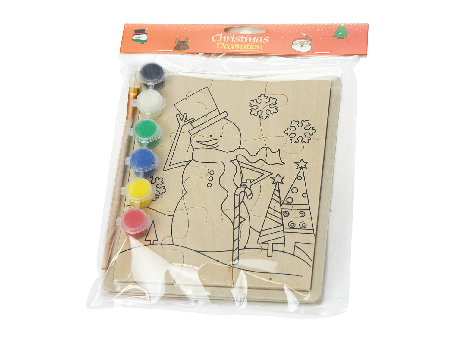 Houten kleurplaat om te schilderen kerst sneeuwpop voor kinderen 15x20 cm