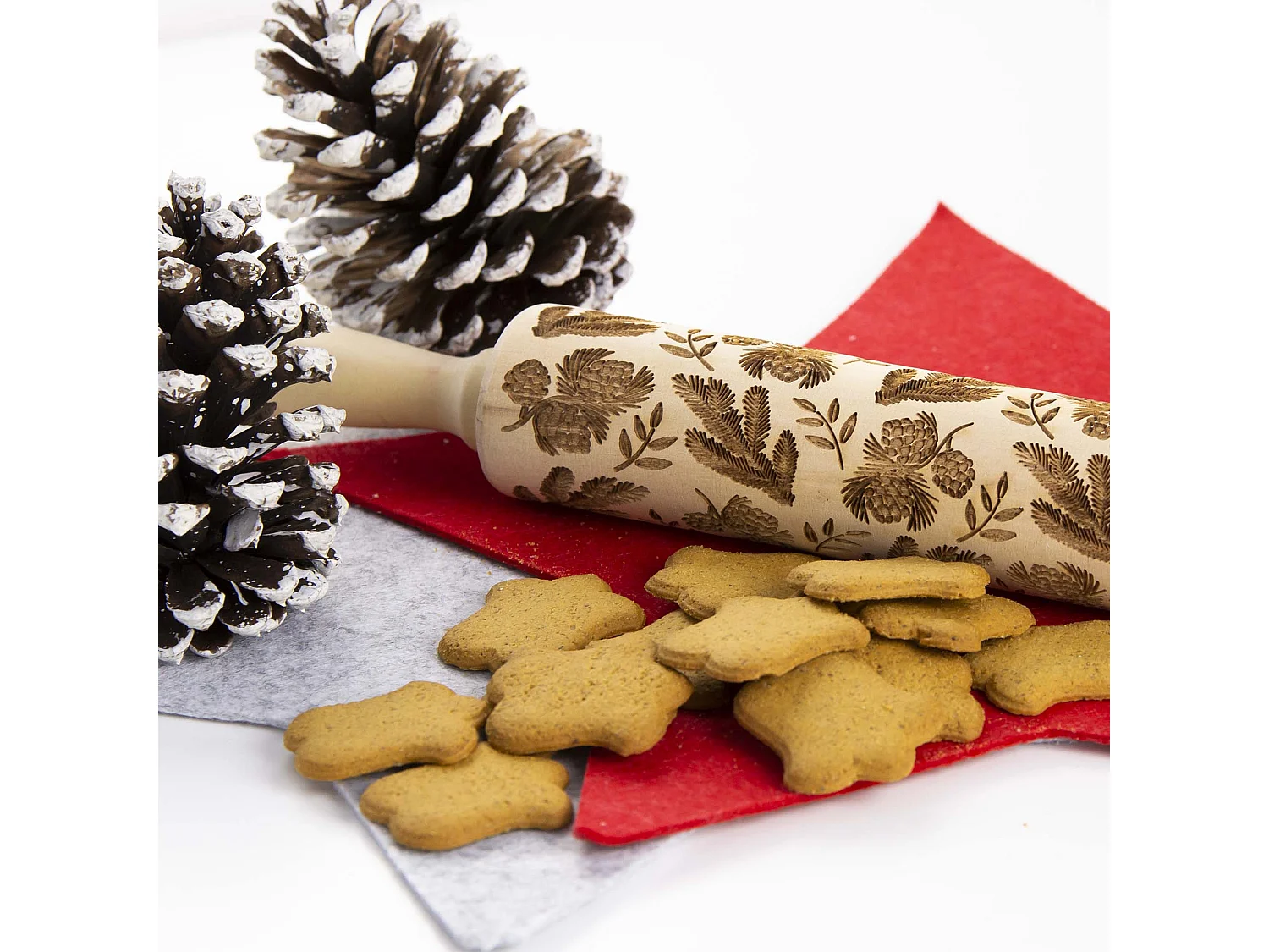 Mattarello decorativo per biscotti con motivo natalizio in legno marrone 36 cm