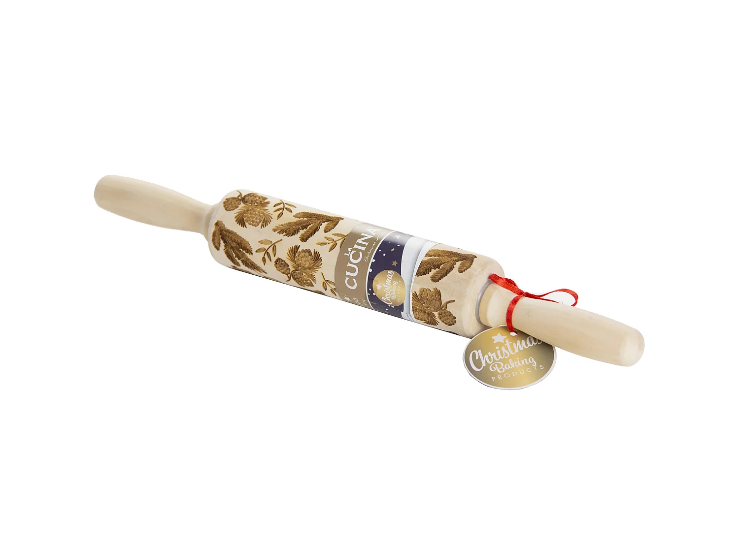 Mattarello decorativo per biscotti con motivo natalizio in legno marrone 36 cm